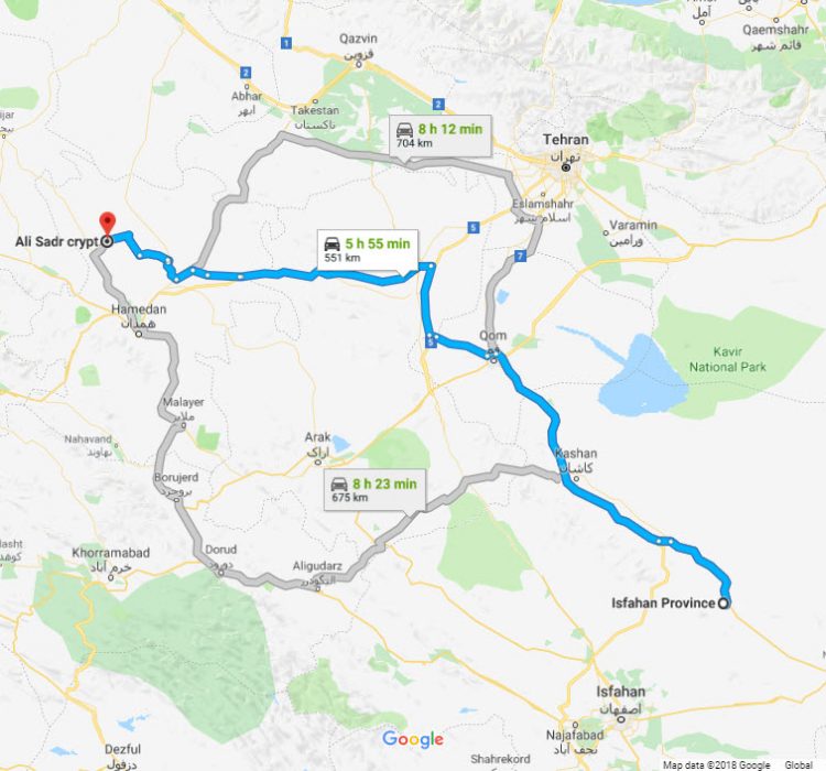غار علیصدر همدان بر روی نقشه گوگل